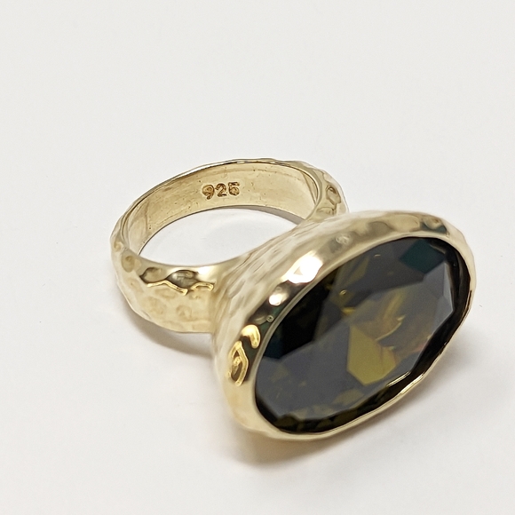 18 grams sterling silver 925 gold plated hammered green gemstone ring bezel set - Picture 5 of 6